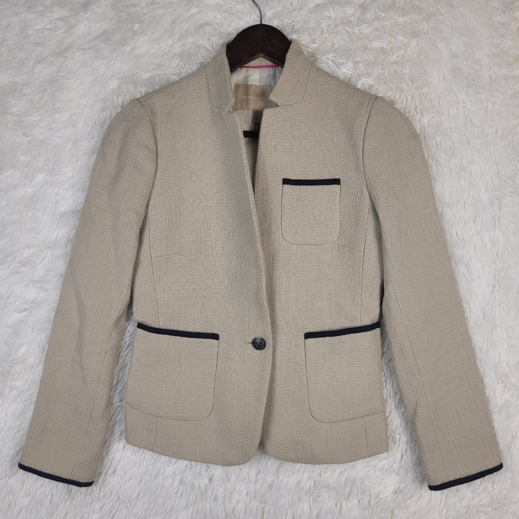 Banana Republic Womens Ivory Silver Dollar Textured Blazer Jacket Size 0 Preppy